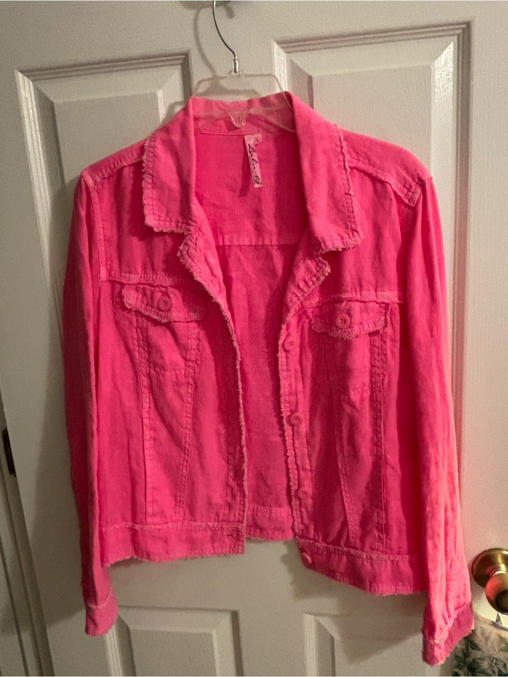 Lulu B large Bright Pink Women's linen frayed edges Jacket - Casual Button-Up